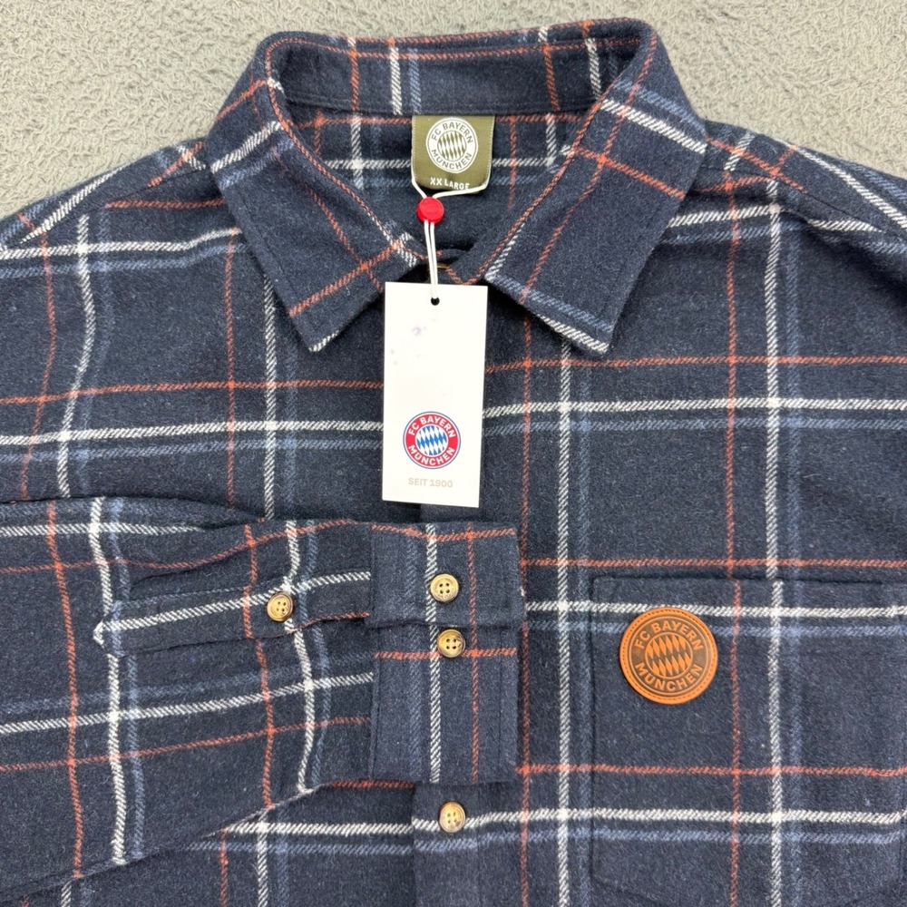 FC Bayern Munchen Flannel Shirt Homeland Mens XXL Blue Plaid Outdoor Button Down